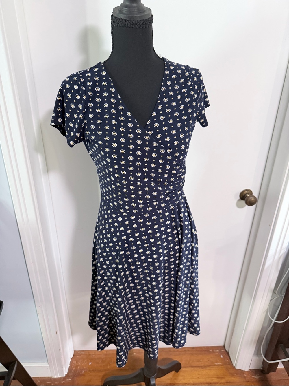 Kaileigh Navy and White Polka Dot Midi Dress